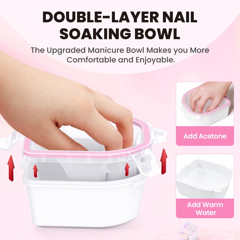 Yokilly Hand Toe Nail Soaking Bowl: 12PCS Large Size Hand & Foot Nail Soak Off Bowl for Nail Lovers - Acetone Proof Toe Soaking Tray with Manciure Pedicure Tools for Dip Powder Gel Polish Remover(Pink, White) - Image 3